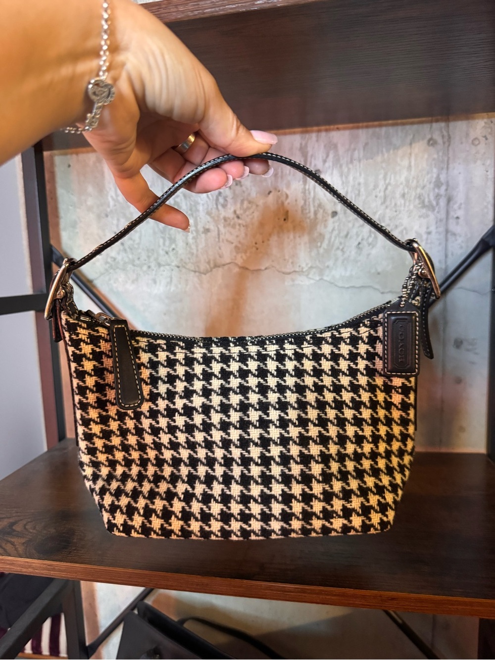 Coach 2004 Black & Cream Houndstooth Mini Shoulder Bag